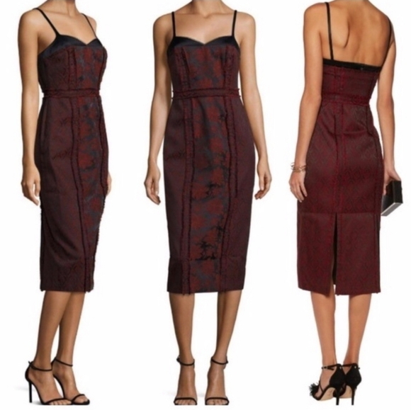Cinq a Sept Marsolais Midi Dress Black Red Brocade 10 - Picture 5 of 13